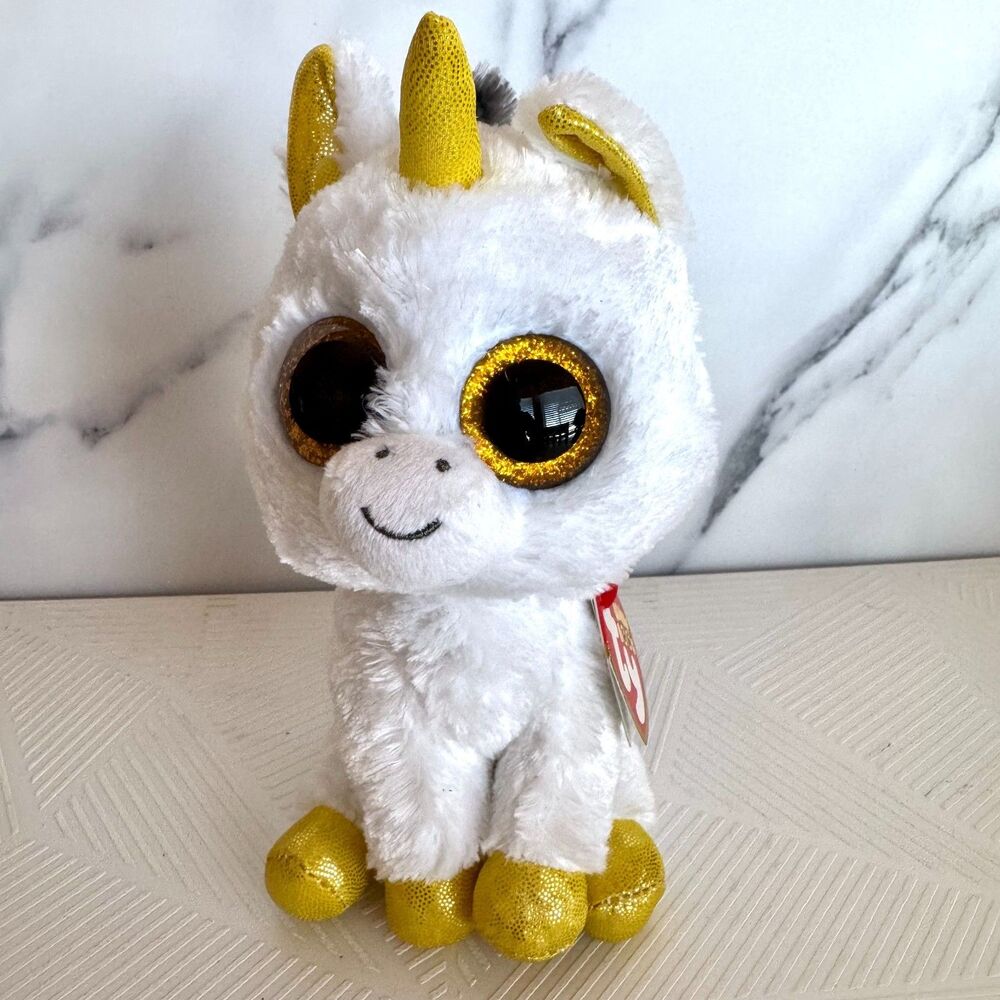 Pegasus the White Unicorn Ty 6" Beanie Boos with Mint Tags